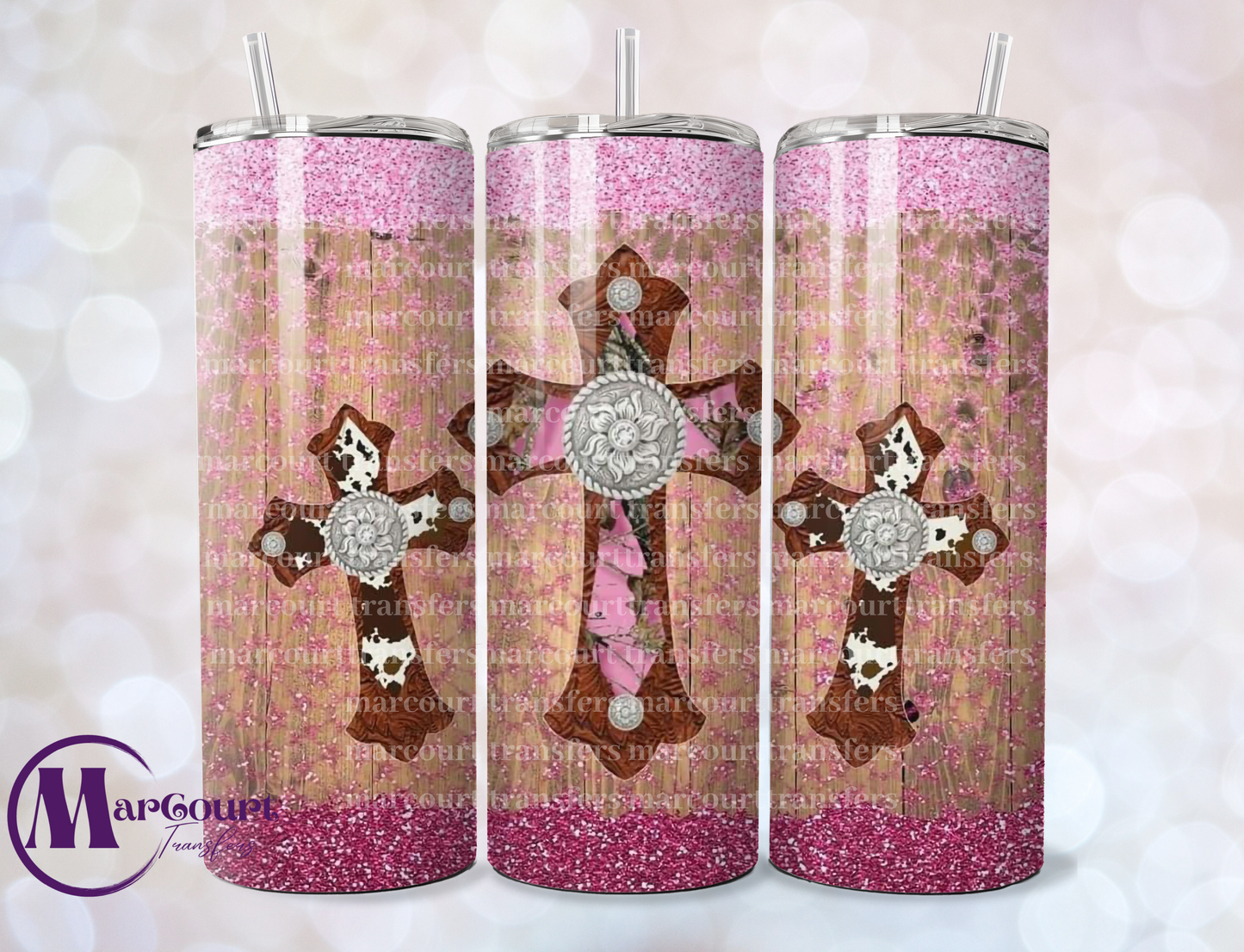 PINK CAMO CROSS-SKINNY TUMBLER TRANSFER