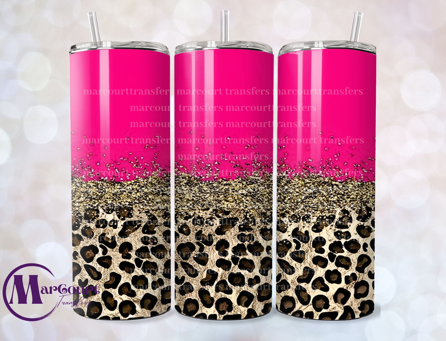 PINK CHEETAH GOLD GLITTER-SKINNY TUMBLER TRANSFER