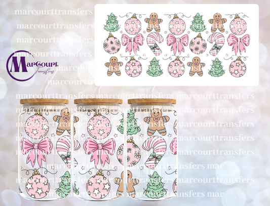 PINK CHRISTMAS ORNAMENTS-16 0Z-UV DTF CUP WRAP