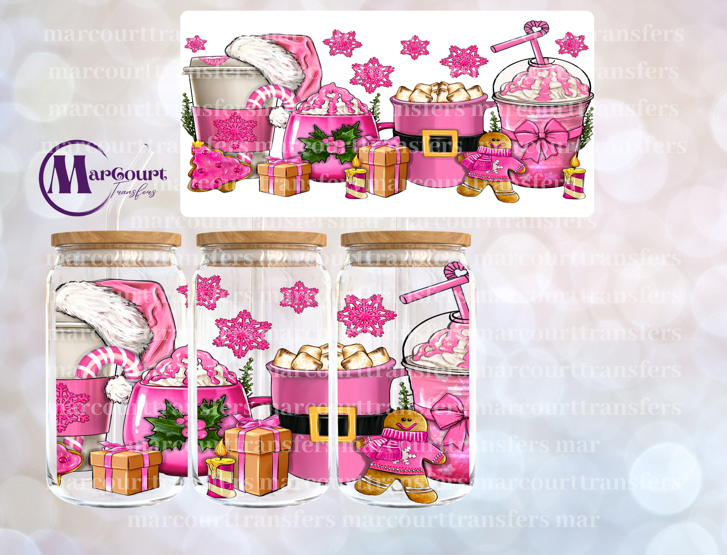 PINK CHRISTMAS DRINKS-16 0Z-UV DTF CUP WRAP