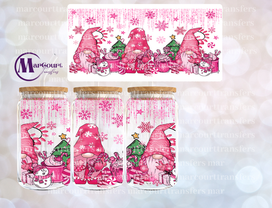 PINK CHRISTMAS GNOMES-16 0Z-UV DTF CUP WRAP