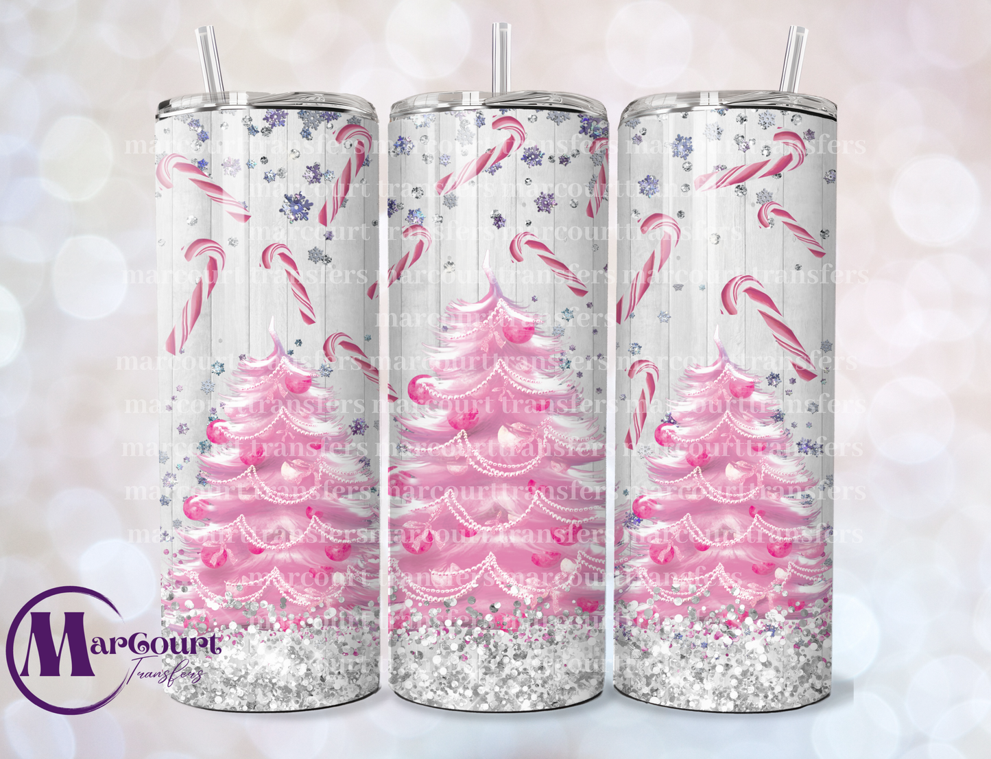 PINK CHRISTMAS-SKINNY TUMBLER TRANSFER