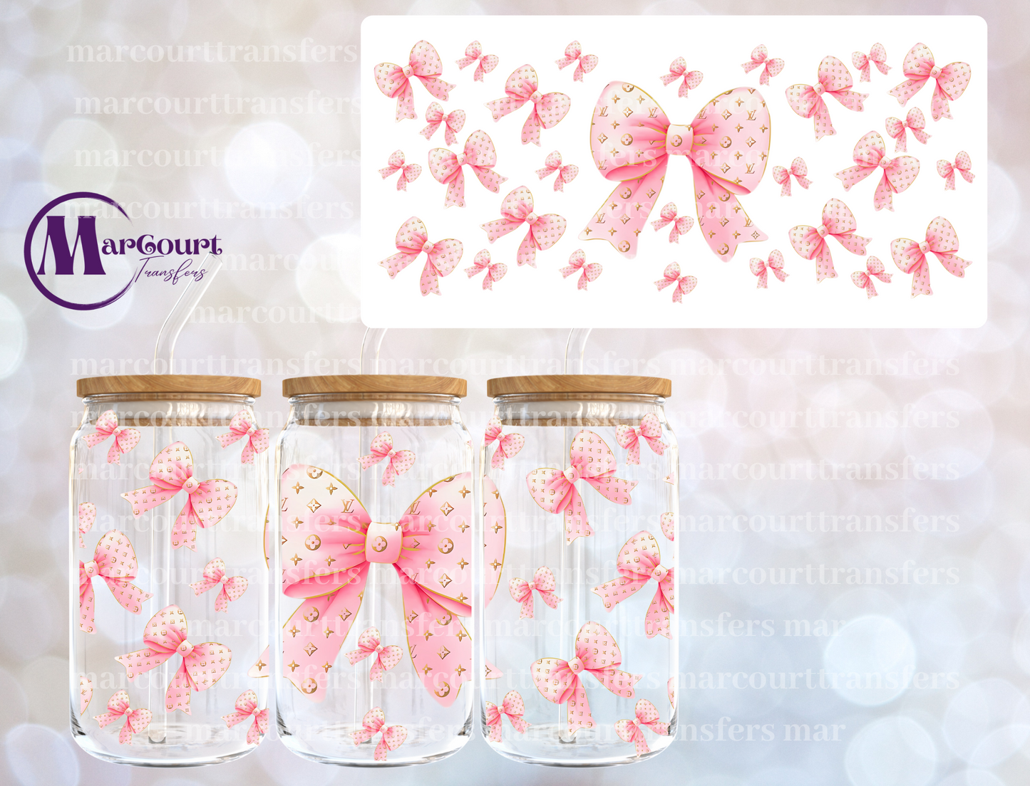 PINK COQUETTE LV BOW-16 0Z-UV DTF CUP WRAP