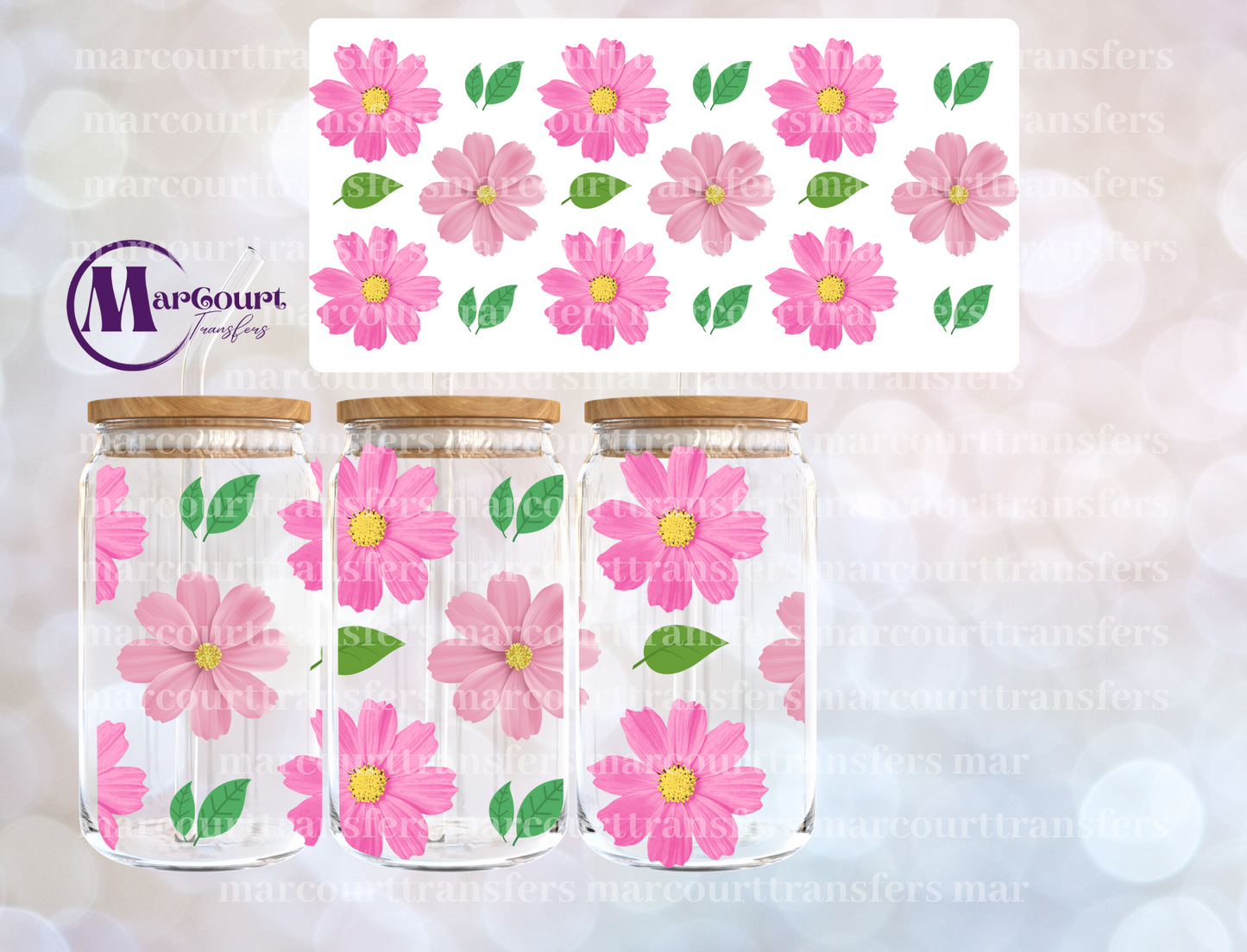 PINK COSMO FLOWERS-16 0Z-UV DTF CUP WRAP