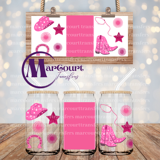 PINK COWGIRLS WITH BLANK NAME SPACE-16 0Z-UV DTF CUP WRAP