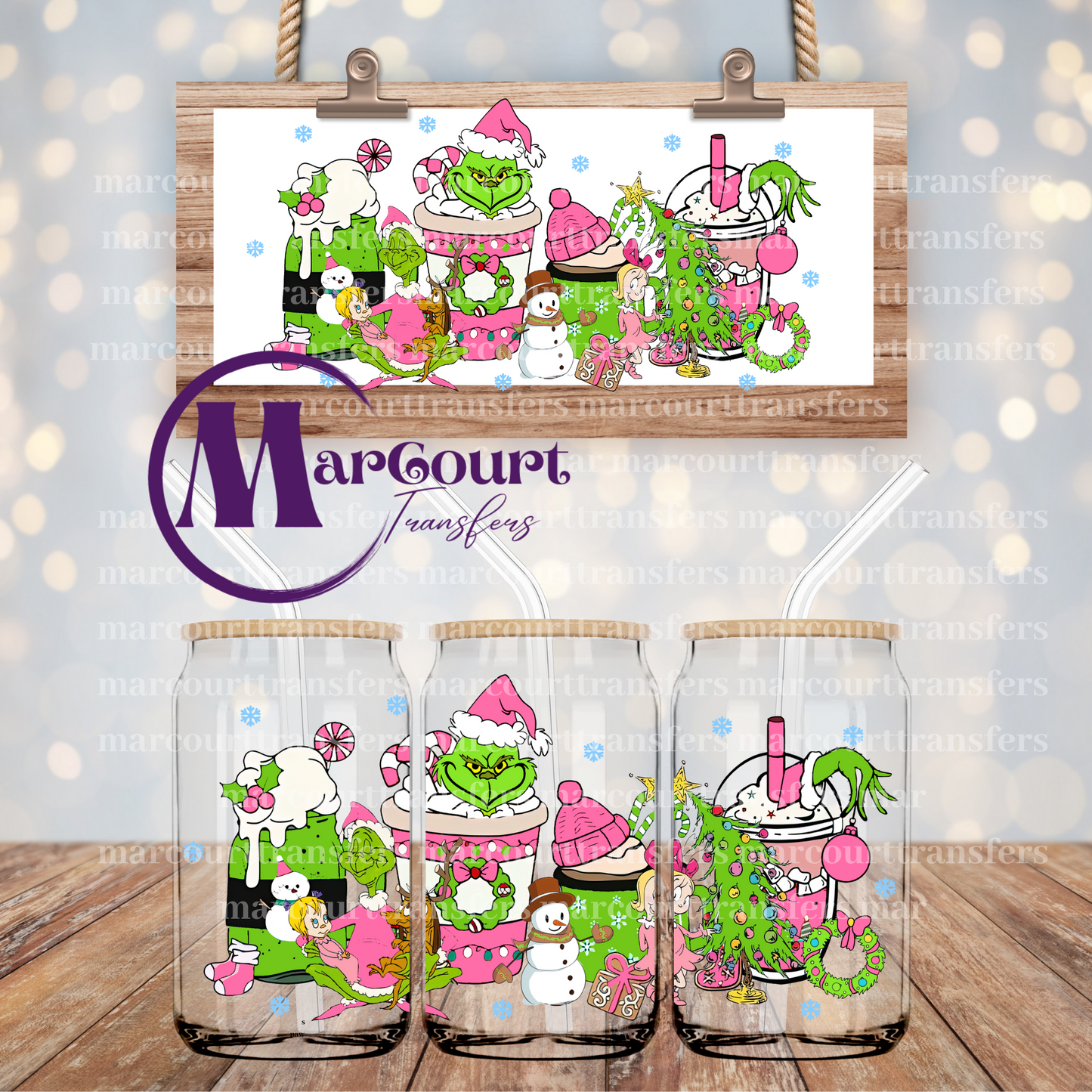 GRINCH PINK DRINKS-16 0Z-UV DTF CUP WRAP