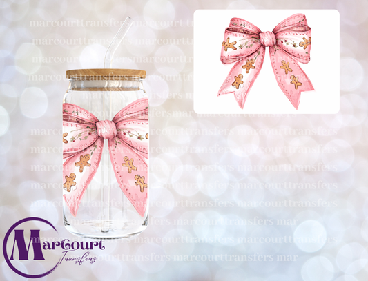 PINK GINGERBREAD BOW-DECAL-UV DTF CUP WRAP