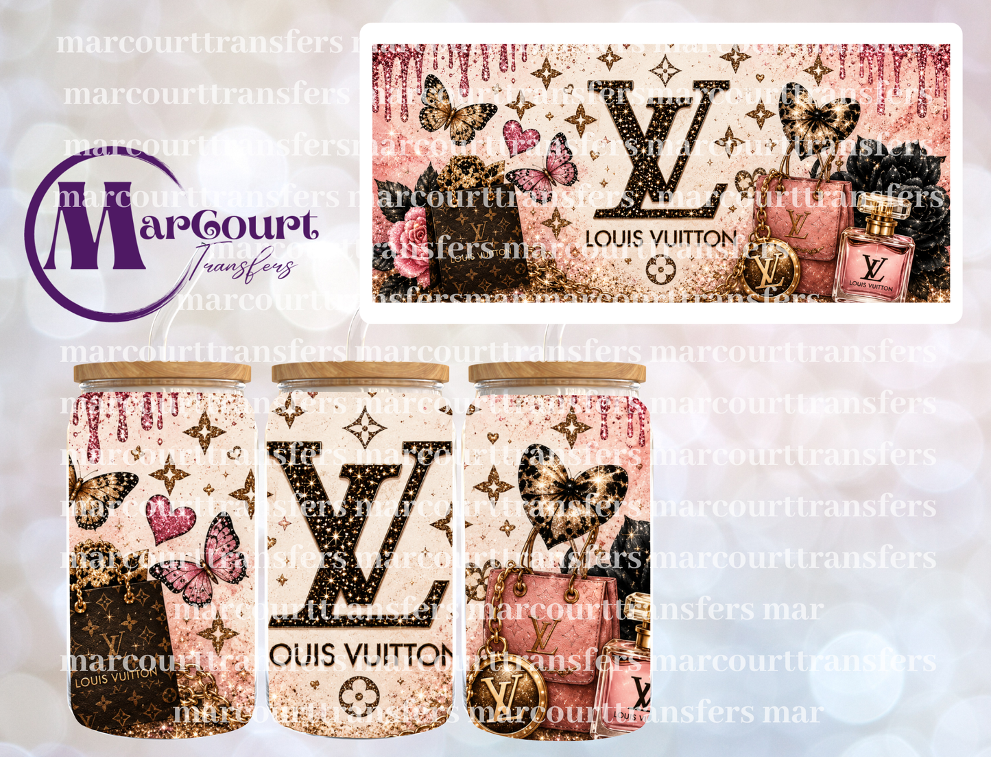 PINK GLITTER LV-16 0Z-UV DTF CUP WRAP