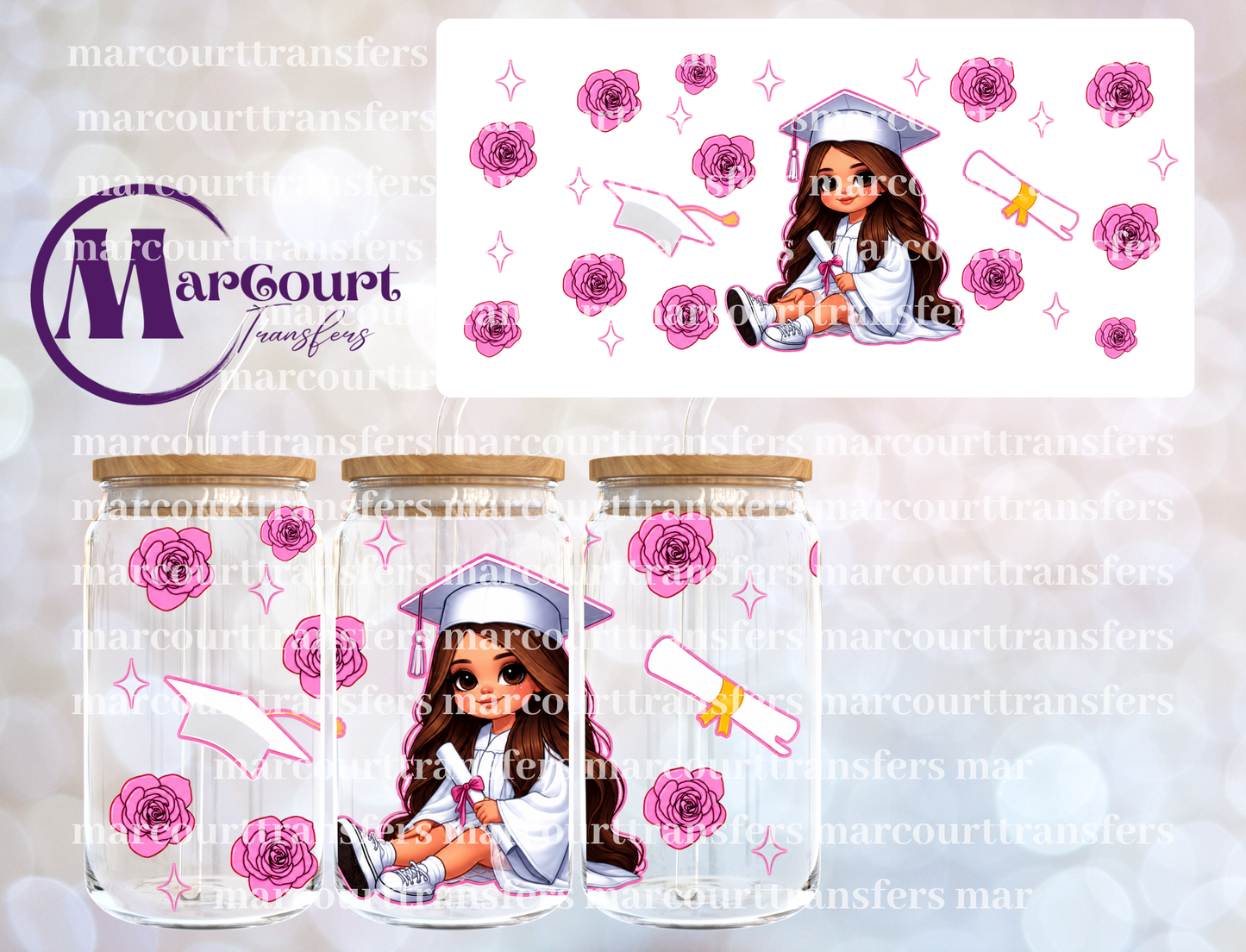 PINK GRADUATION GIRL-16 0Z-UV DTF CUP WRAP