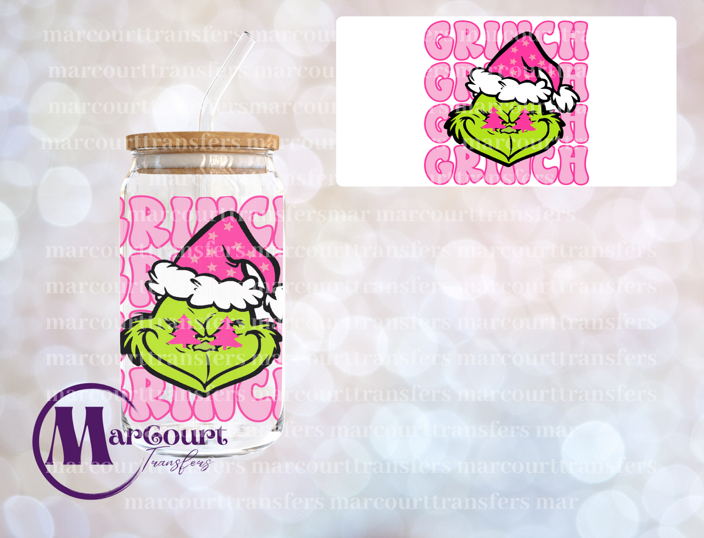 PINK GRINCH CHRISTMAS TREE EYES-UV DTF CUP WRAP