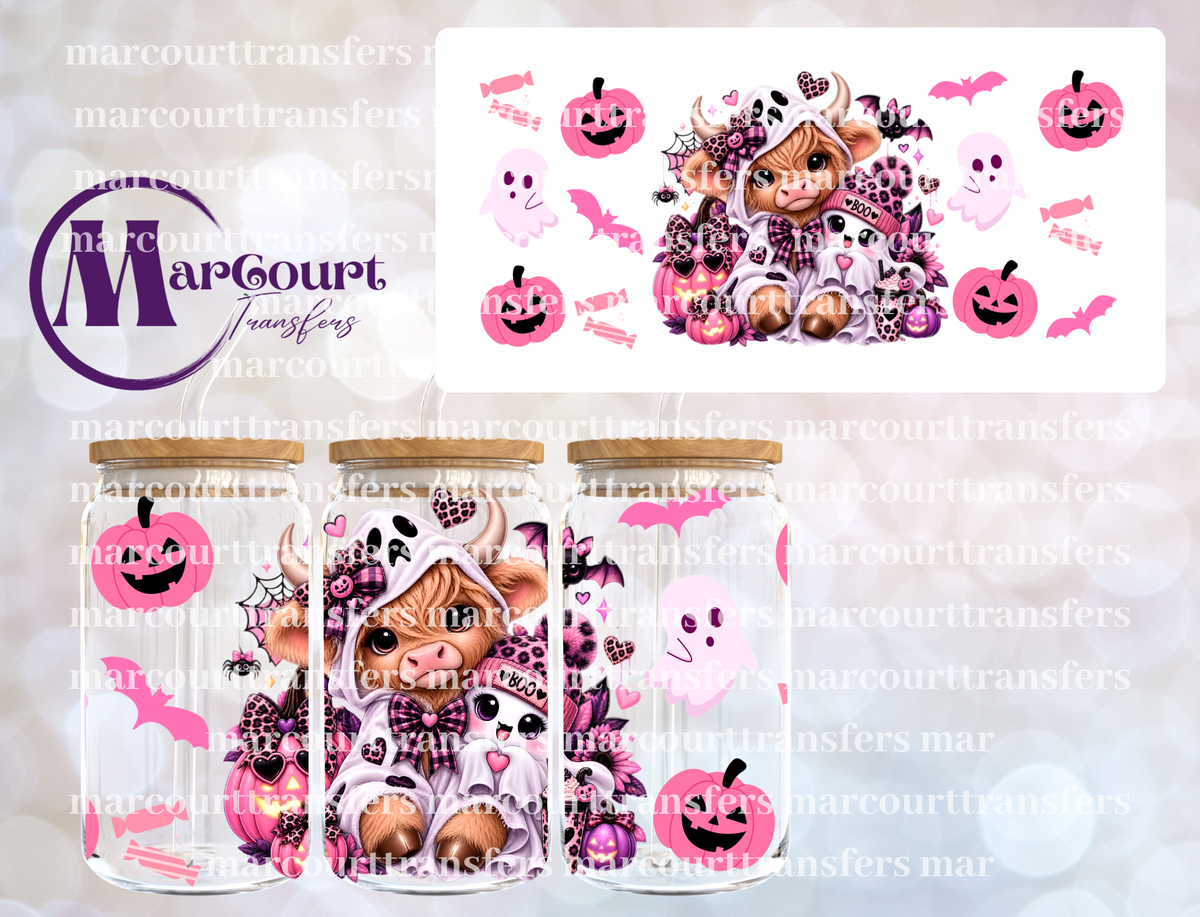 PINK HALLOWEEN HIGHLAND-16 0Z-UV DTF CUP WRAP