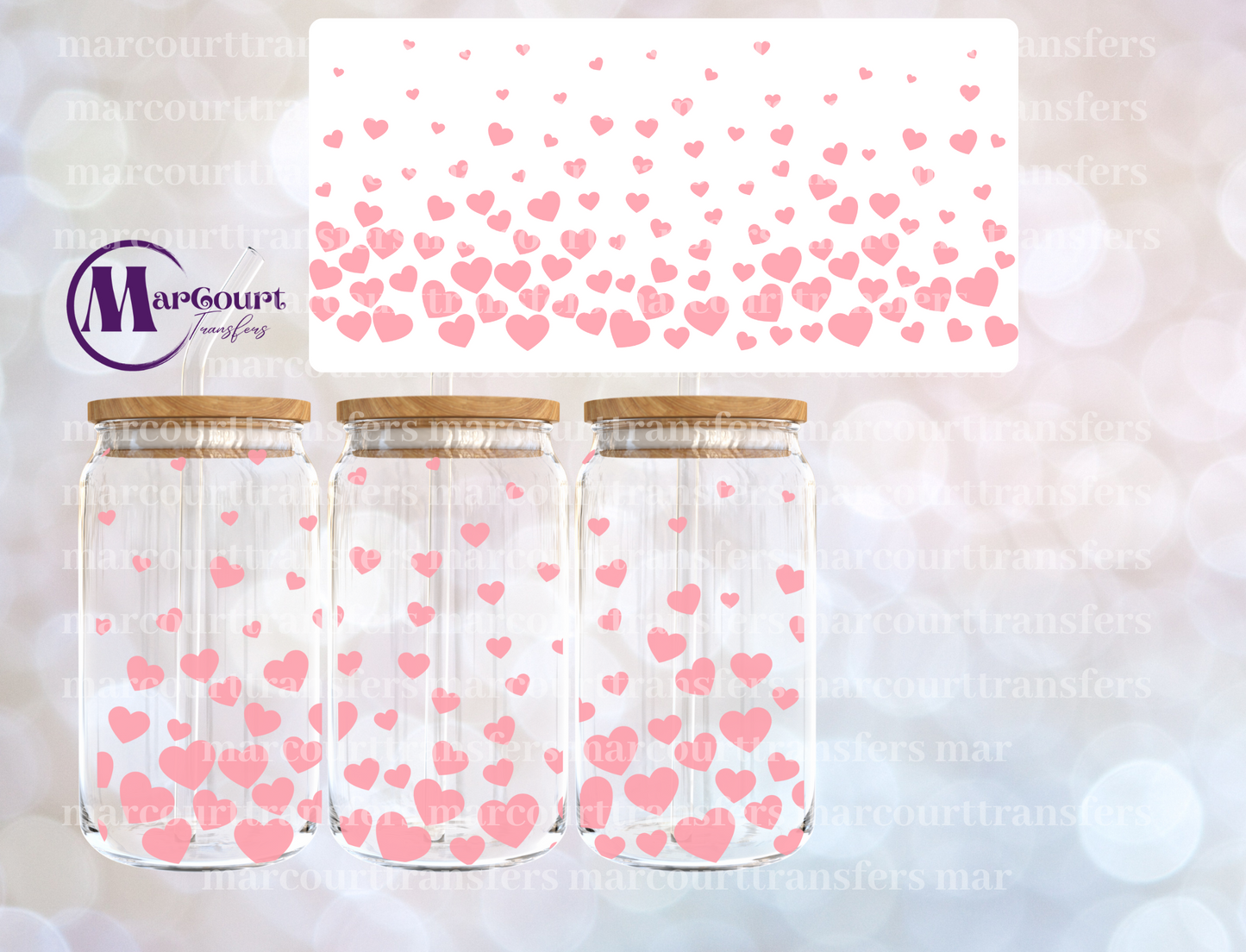 PINK HEARTS-16 0Z-UV DTF CUP WRAP