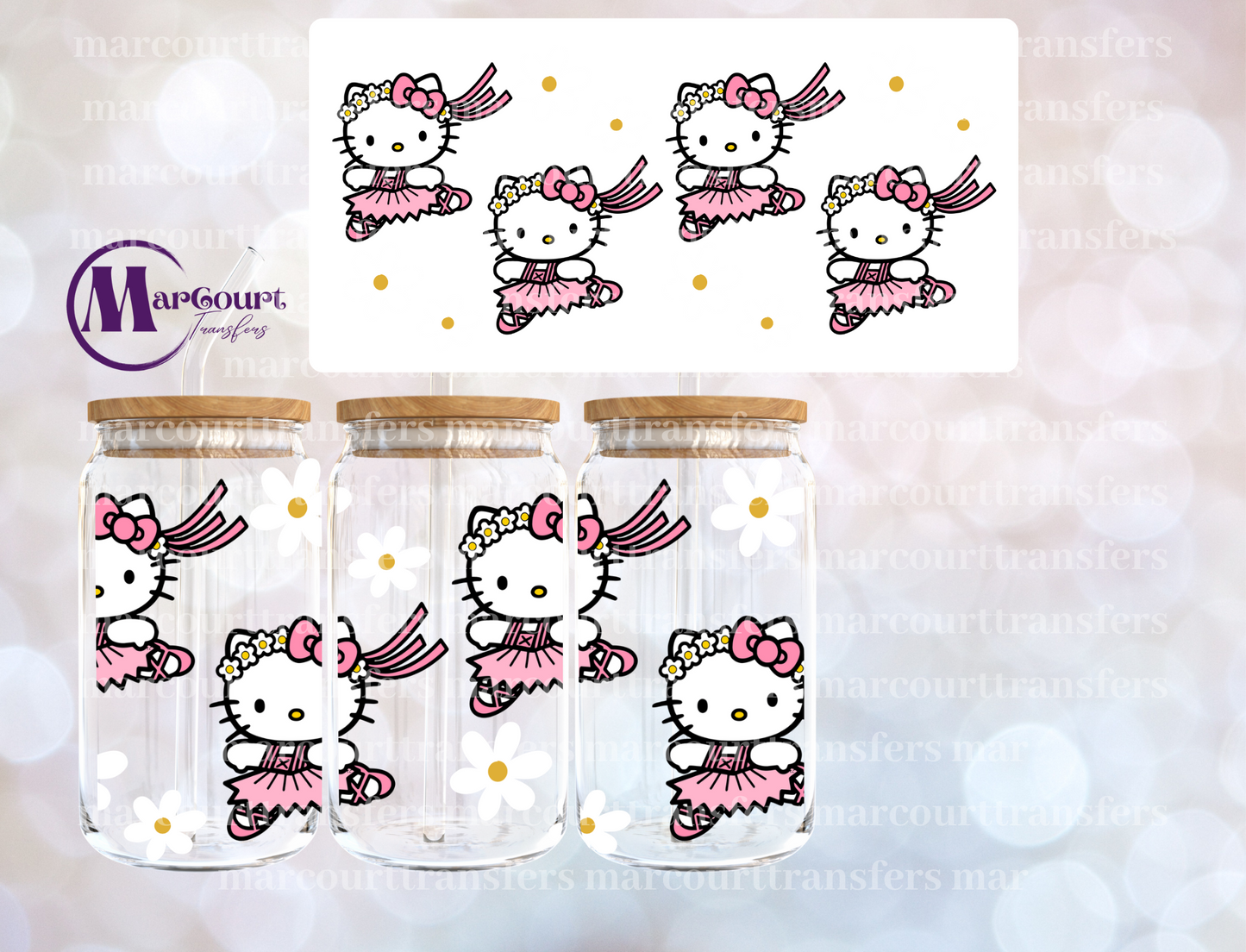 PINK HELLO KITTY BALLERINA-16 0Z-UV DTF CUP WRAP