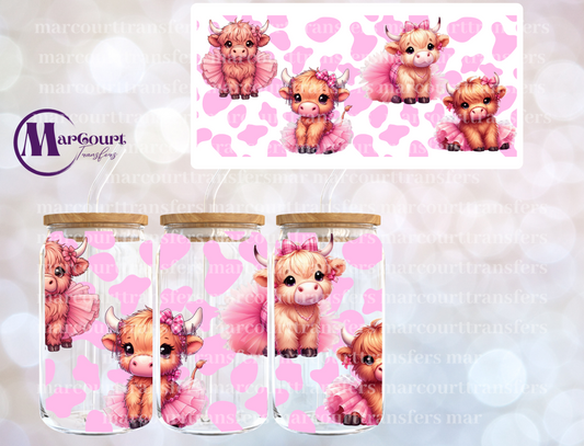 PINK HIGHLAND COW IN TUTU-16 0Z-UV DTF CUP WRAP