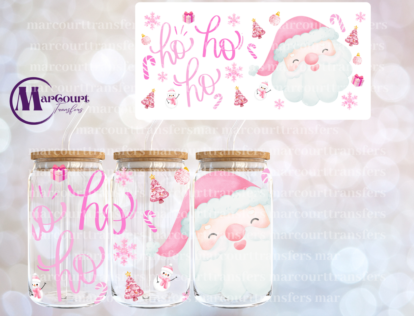 PINK HO HO HO AND SANTA-16 0Z-UV DTF CUP WRAP