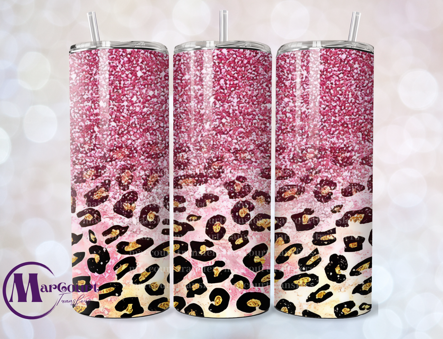 PINK GLITTER LEOPARD-SKINNY TUMBLER TRANSFER