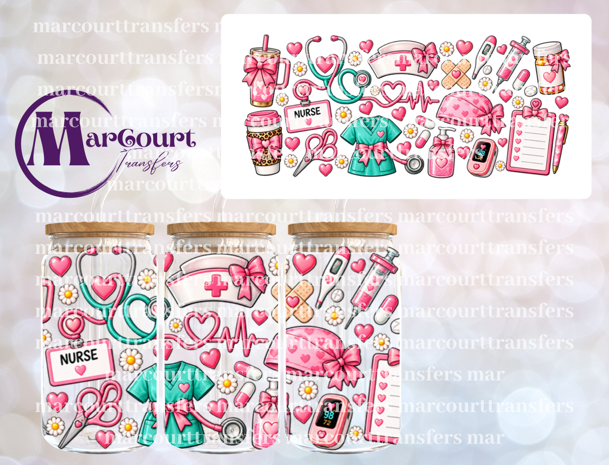 PINK NURSE-16 0Z-UV DTF CUP WRAP