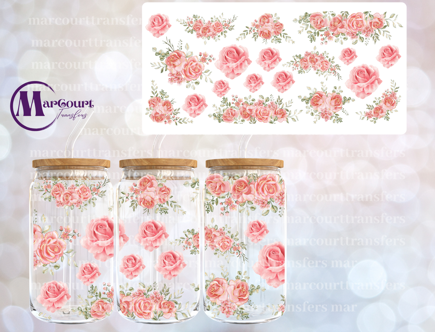 PINK ROSES-16 0Z-UV DTF CUP WRAP