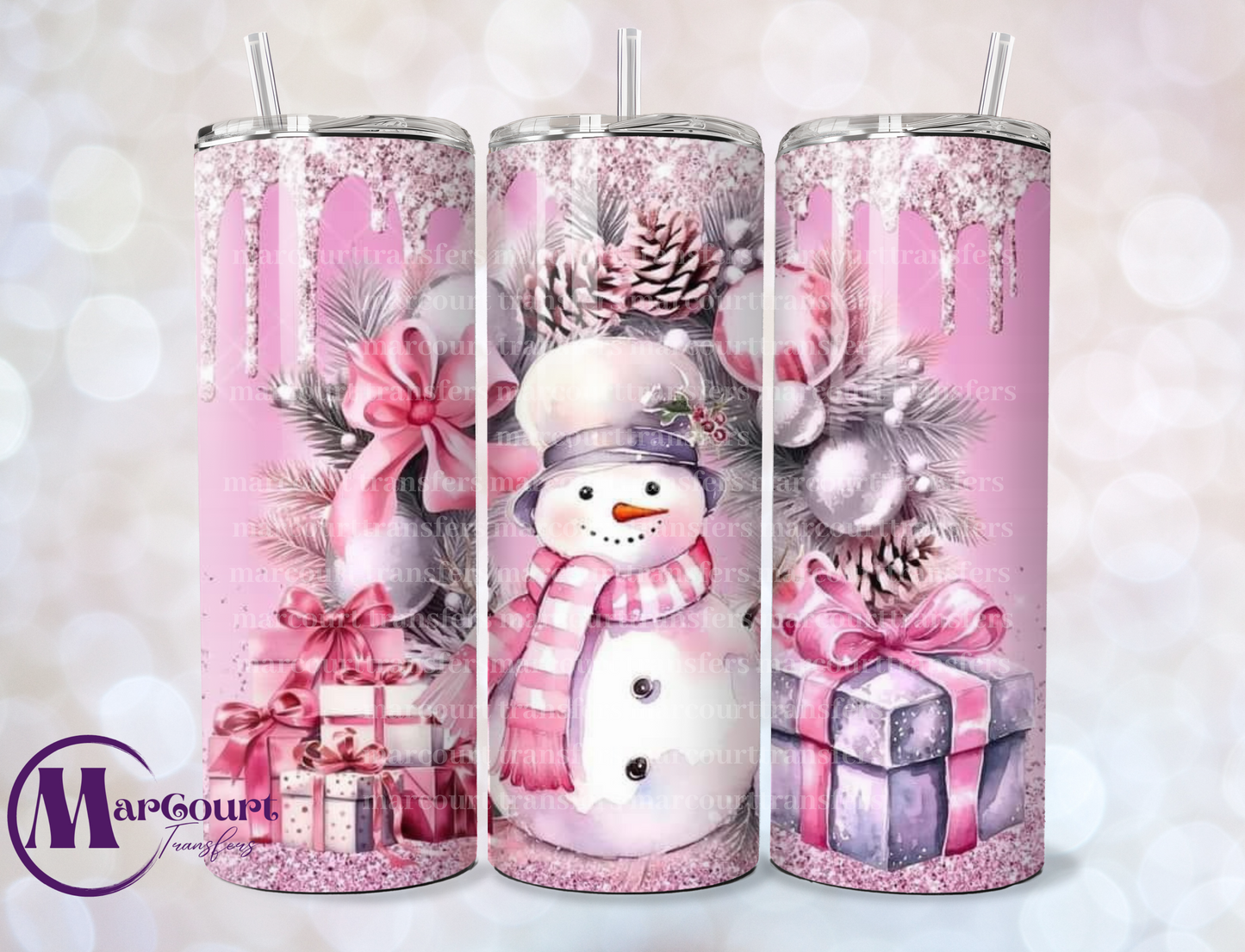 PINK SNOWMAN-SKINNY TUMBLER TRANSFER