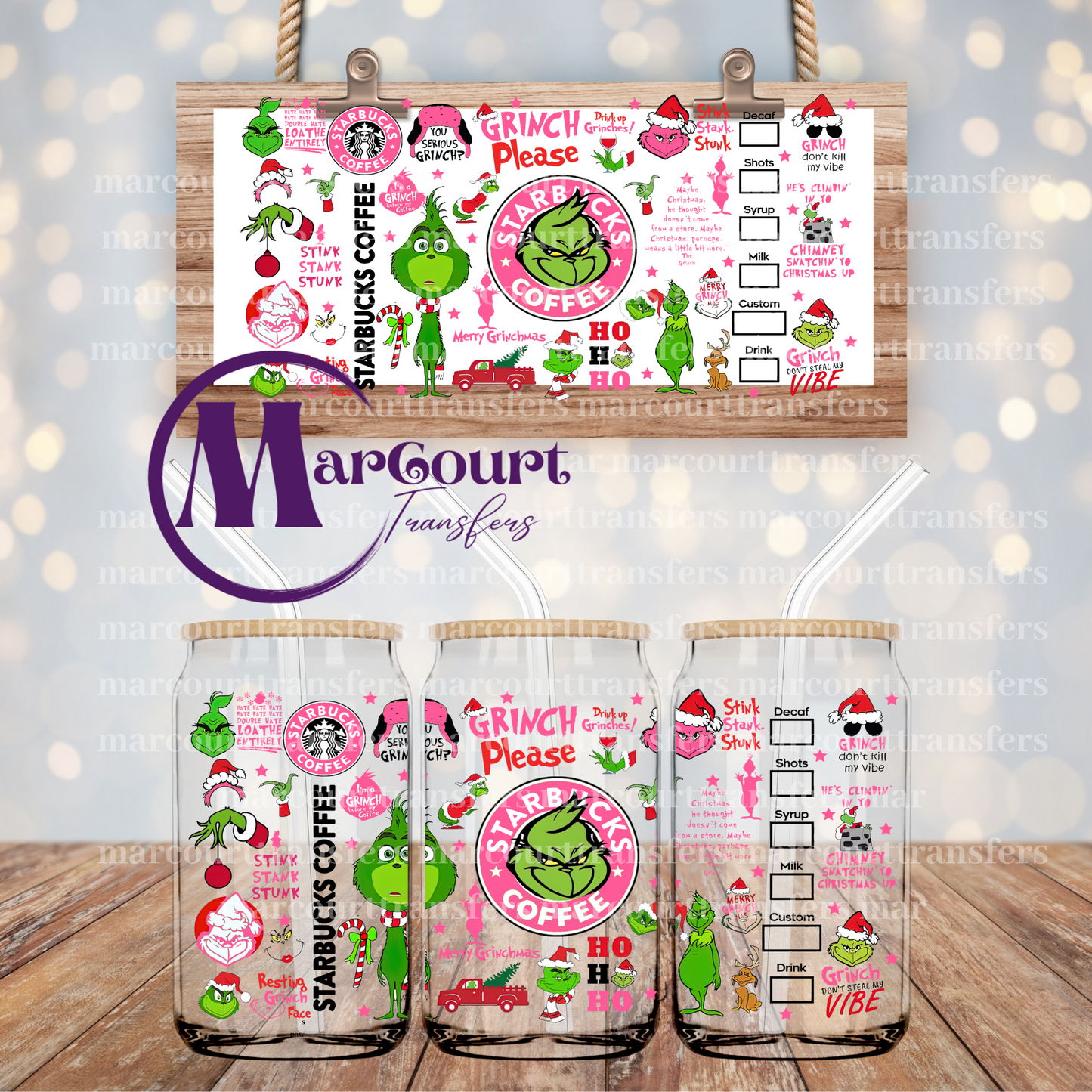 GRINCH PINK STARBUCKS-16 0Z-UV DTF CUP WRAP