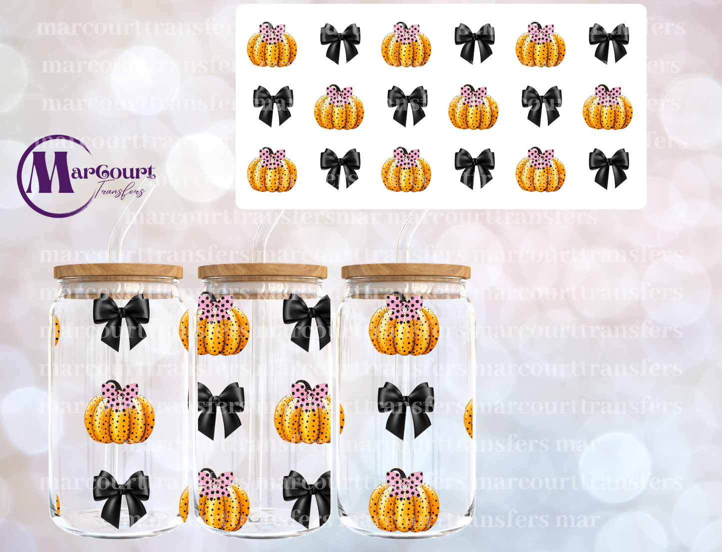 POLKA DOT PUMPKIN AND BOWS-16 0Z-UV DTF CUP WRAP