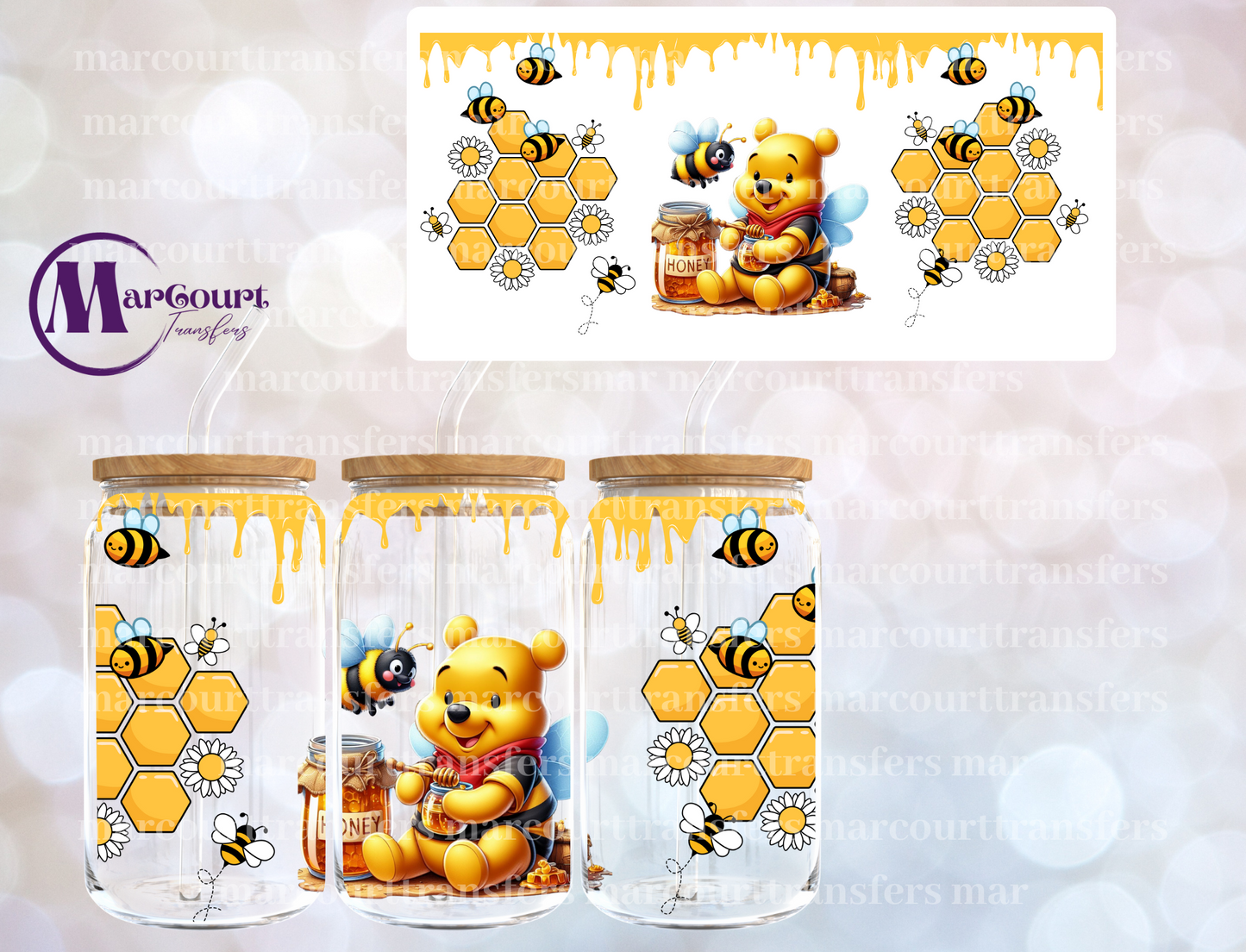 POOH BEAR HONEYCOMB-16 0Z-UV DTF CUP WRAP