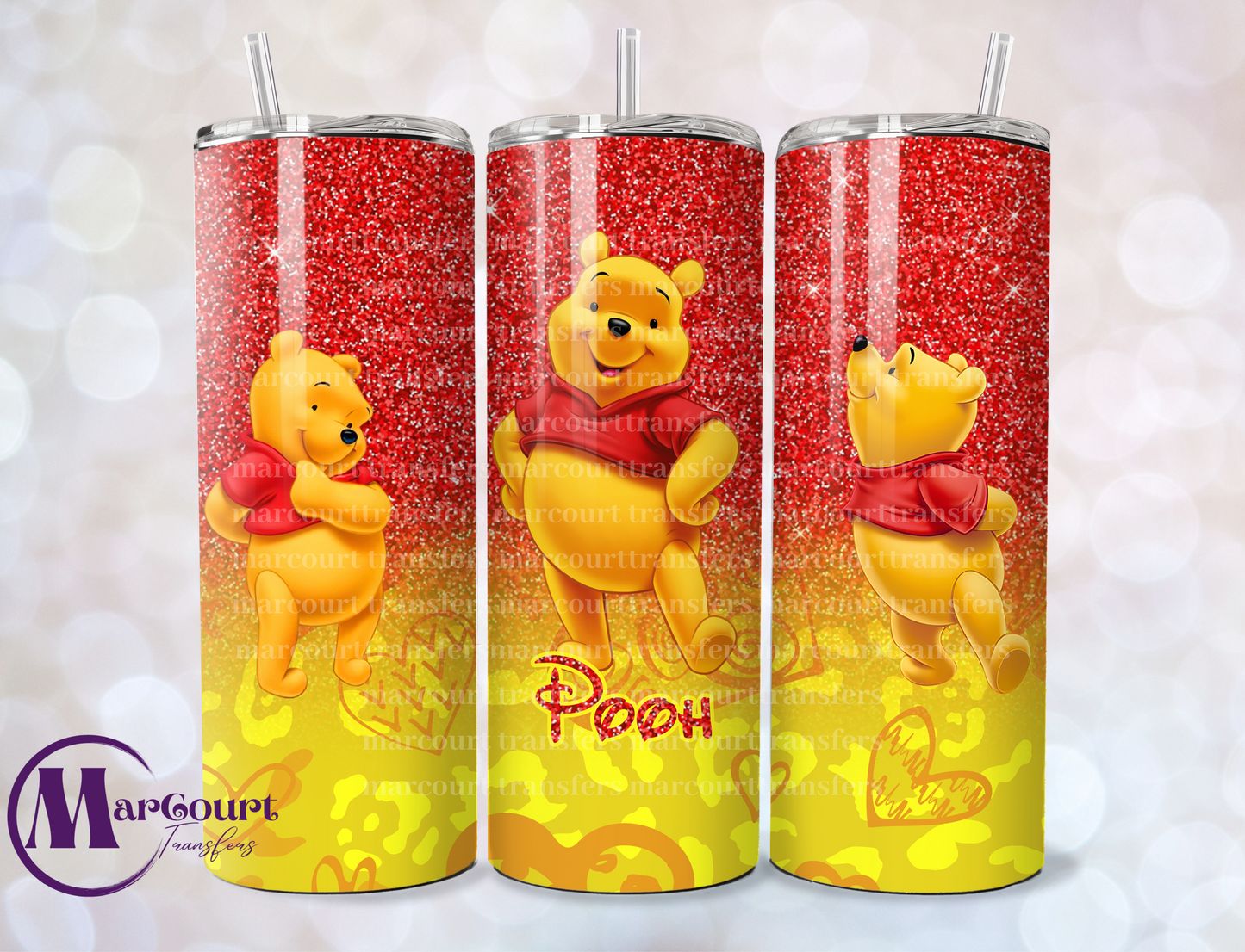 POOH RED GLITTER-SKINNY TUMBLER TRANSFER