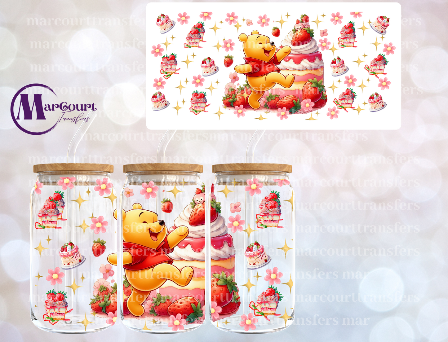 POOH STRAWBERRY SHORTCAKE-16 0Z-UV DTF CUP WRAP