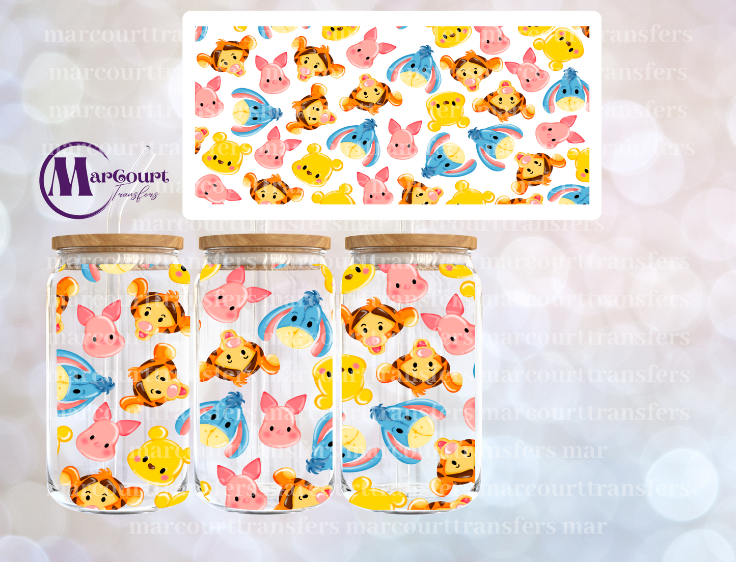 POOH AND FRIENDS FACES-16 0Z-UV DTF CUP WRAP