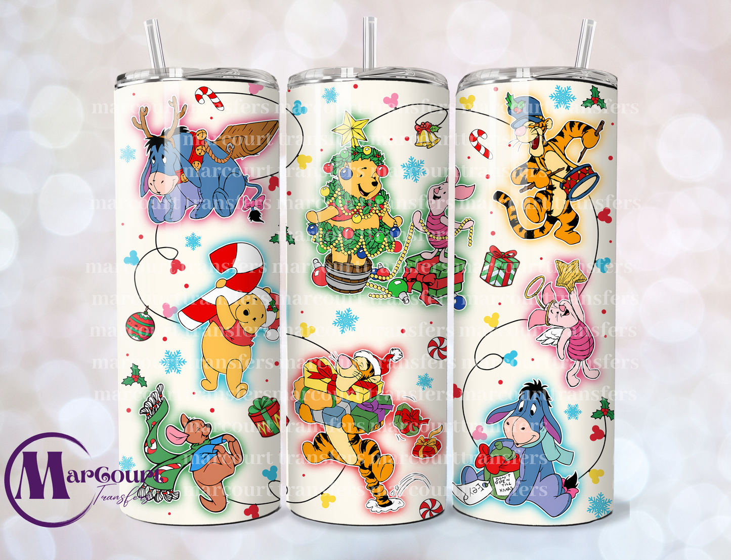 POOH WITH CHRISTMAS LIGHTS-SKINNY TUMBLER TRANSFER