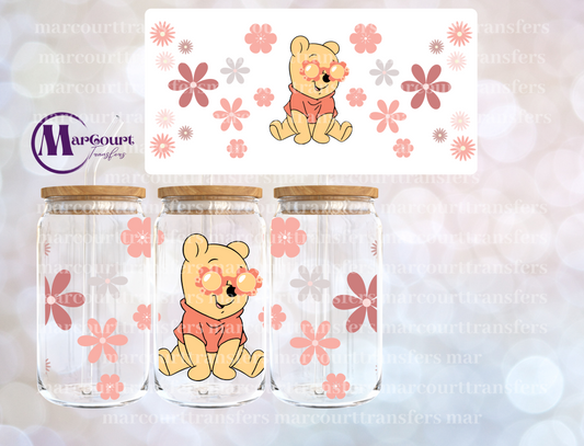 POOH WITH FLOWER GLASSES-16 0Z-UV DTF CUP WRAP