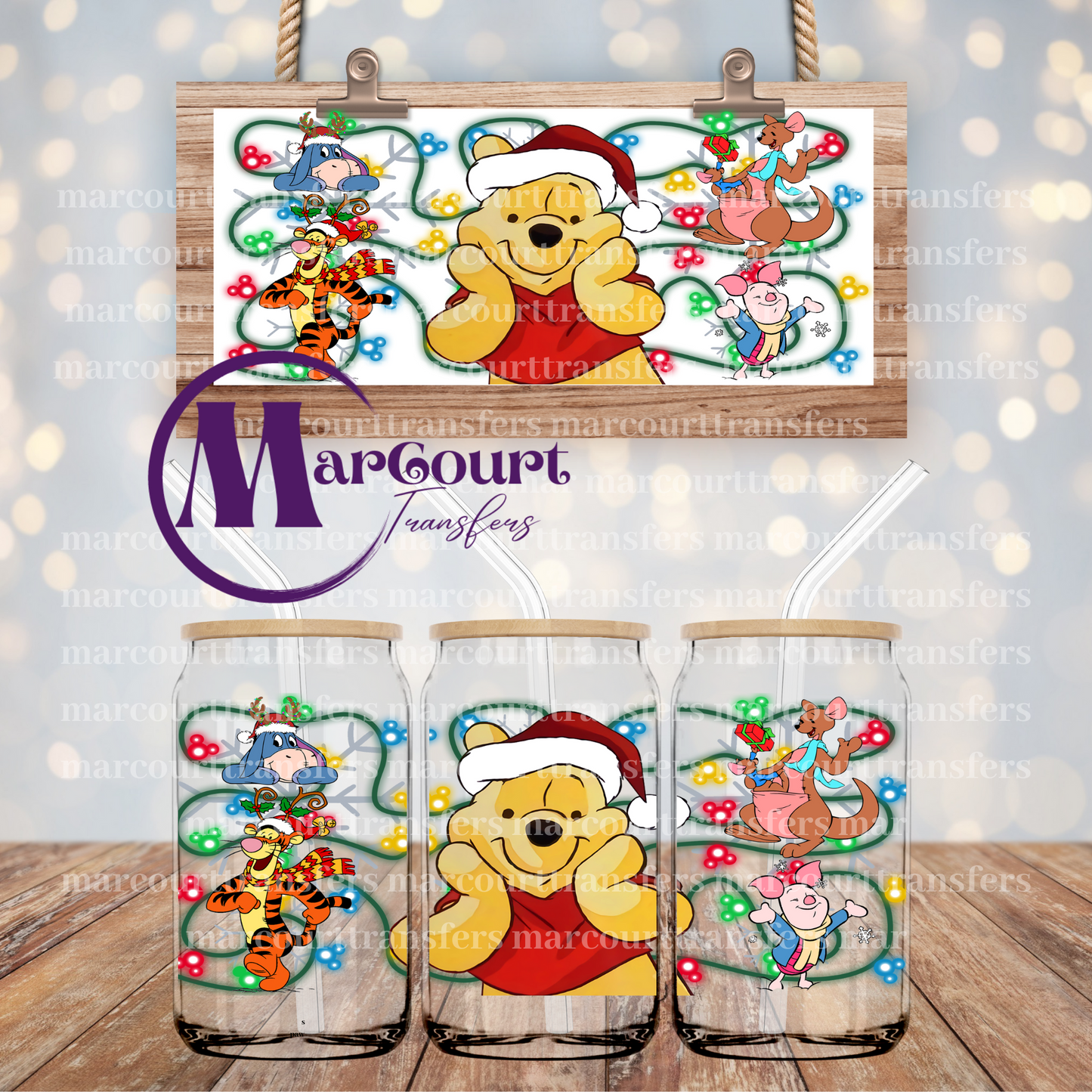 POOH CHRISTMAS LIGHTS-16 0Z-UV DTF CUP WRAP