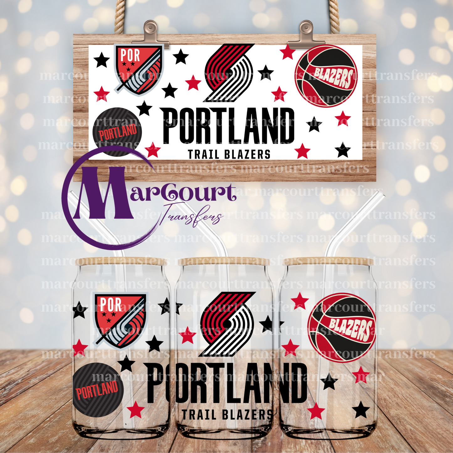 PORTLAND TRAILBLAZERS-16 0Z-UV DTF CUP WRAP