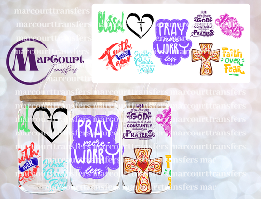 PRAY MORE WORRY LESS BIBLE VERSES-16 0Z-UV DTF CUP WRAP