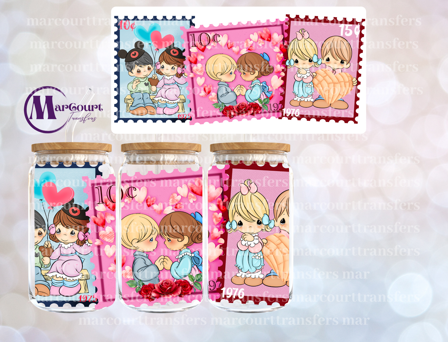 PRECIOUS MOMENTS VALENTINE STAMPS-16 0Z-UV DTF CUP WRAP