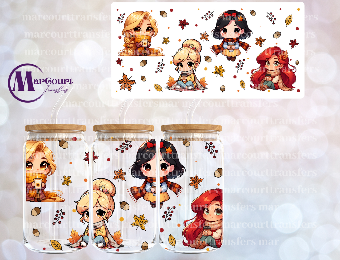 PRINCESS FALL LEAVES-16 0Z-UV DTF CUP WRAP