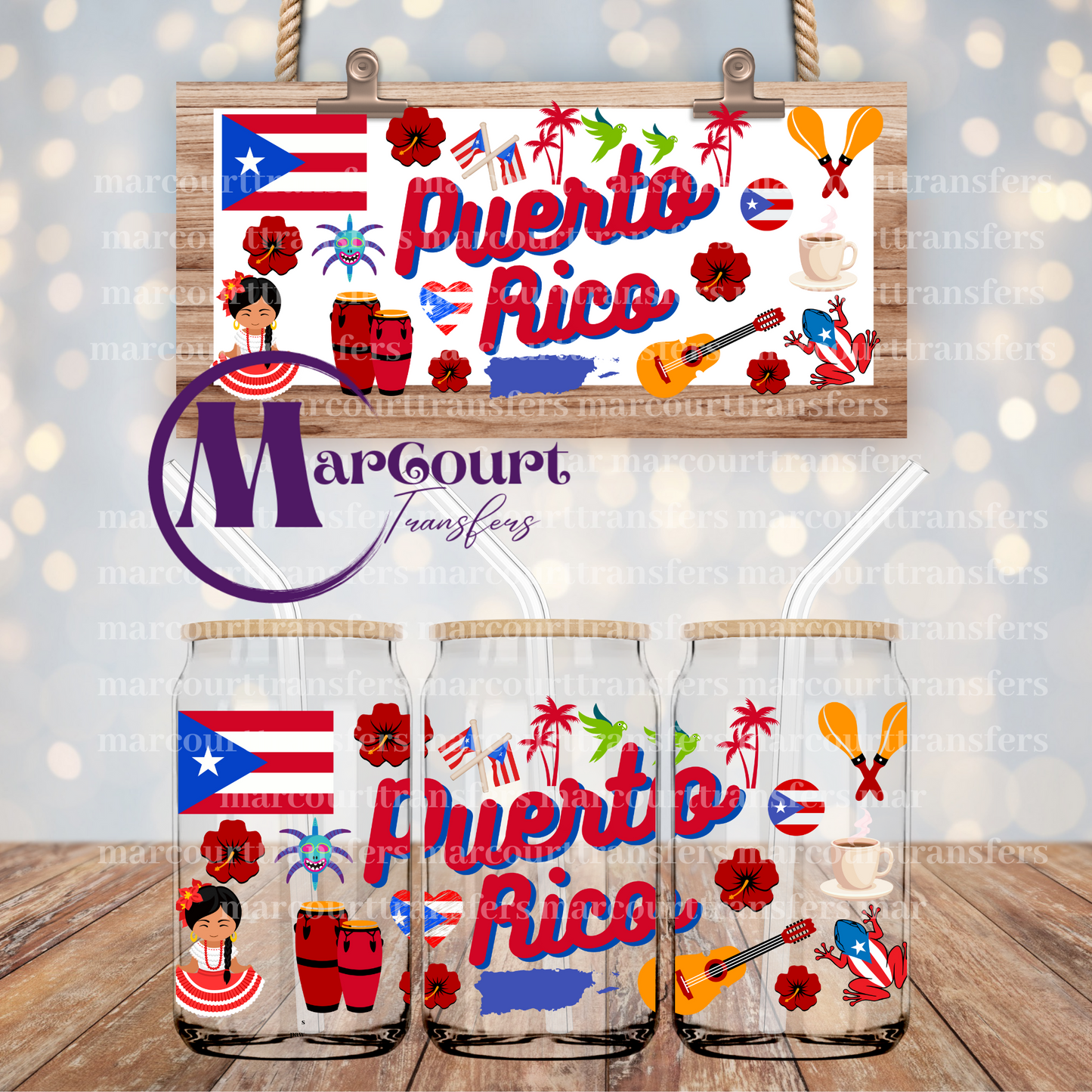 PUERTO RICO-16 0Z-UV DTF CUP WRAP