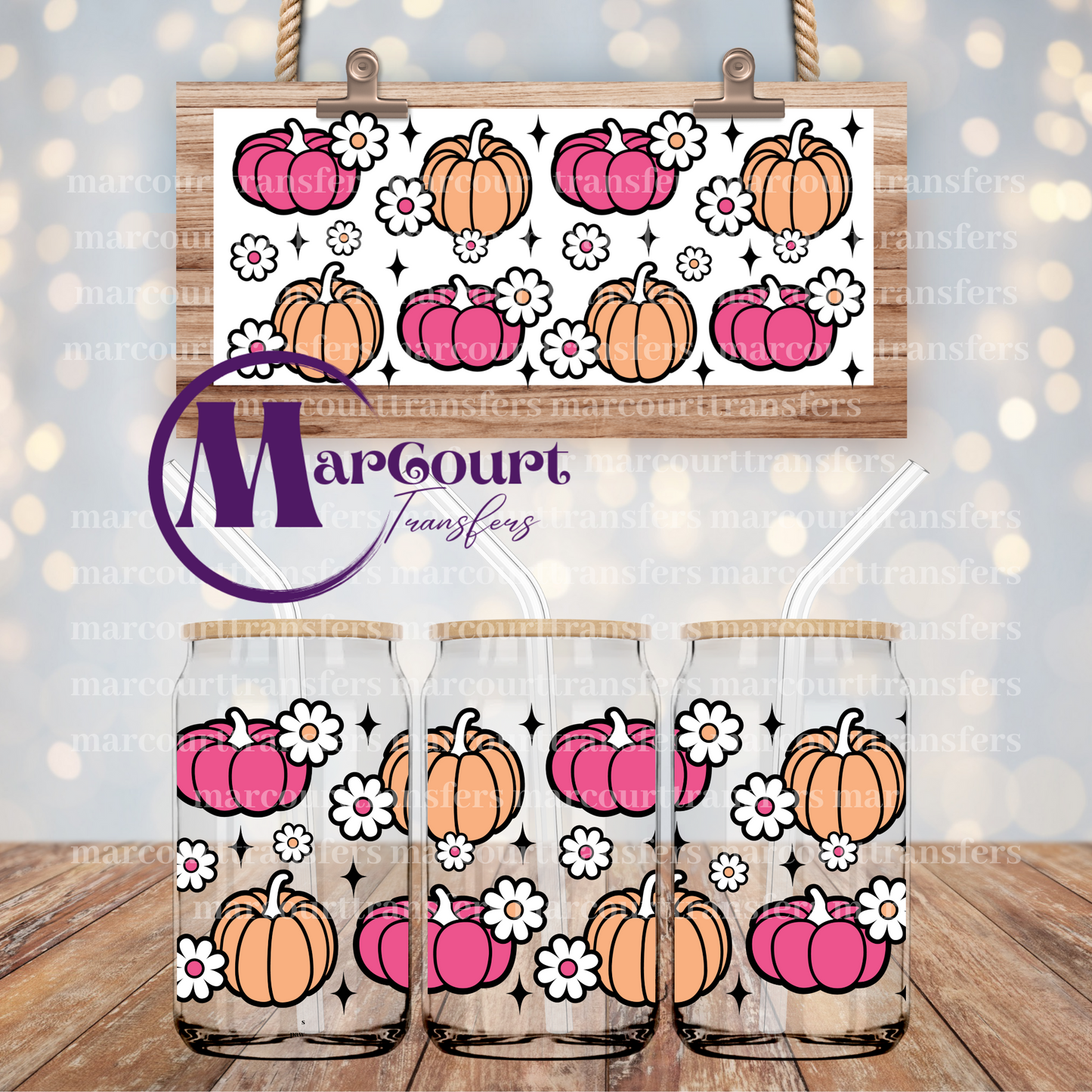 PUMPKIN AND DAISIES-16 0Z-UV DTF CUP WRAP