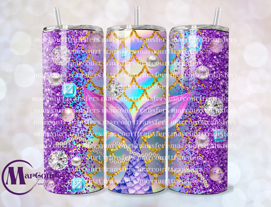 PURPLE GLITTER MERMAID TAIL-20 OZ-UV DTF CUP WRAP