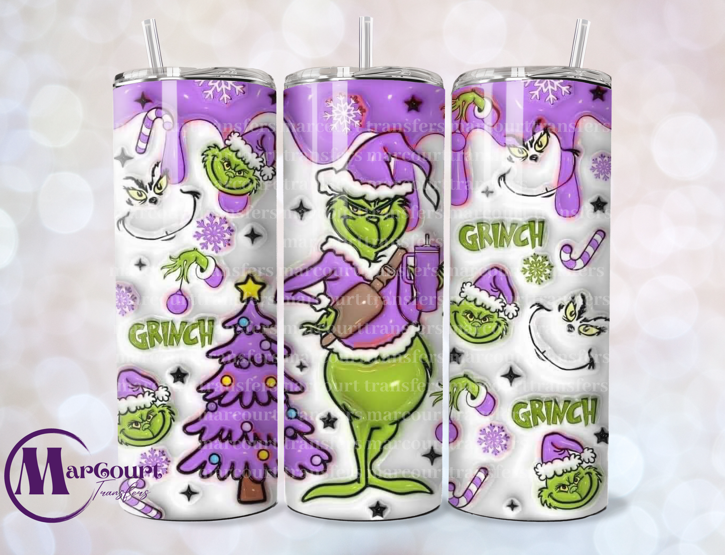 PURPLE GRINCH INFLATED-SKINNY TUMBLER TRANSFER