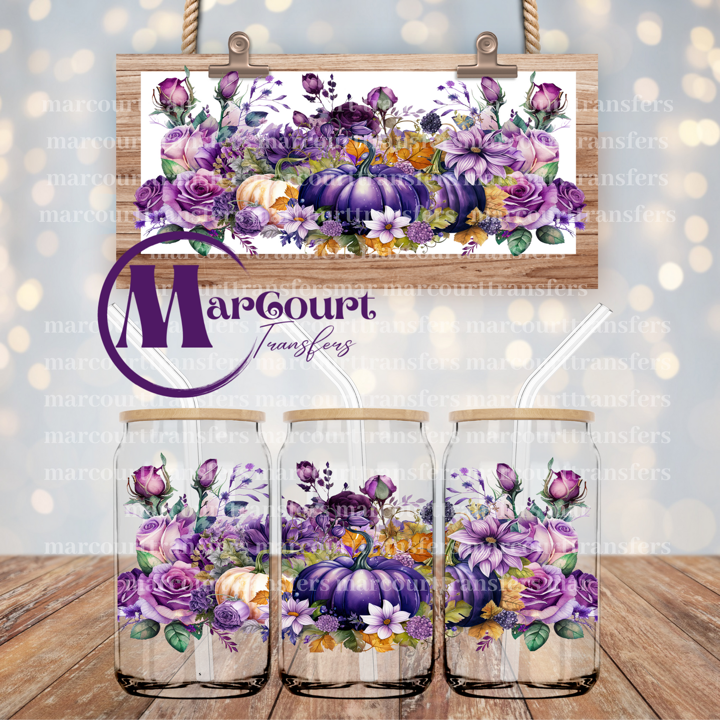 PURPLE PUMPKIN FLORAL-UV DTF CUP WRAP