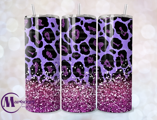 PURPLE AND PINK GLITTER LEOPARD-SKINNY TUMBLER TRANSFER