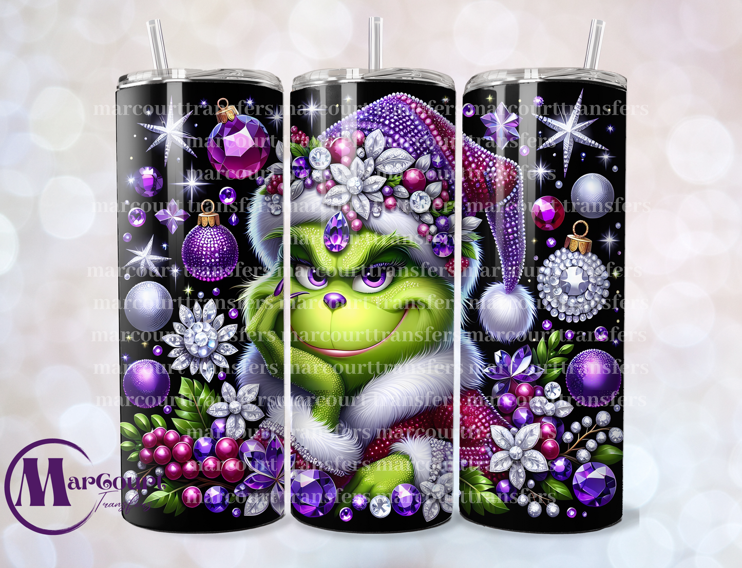 PURPLE AND RED SPARKLE GRINCH-SKINNY TUMBLER TRANSFER