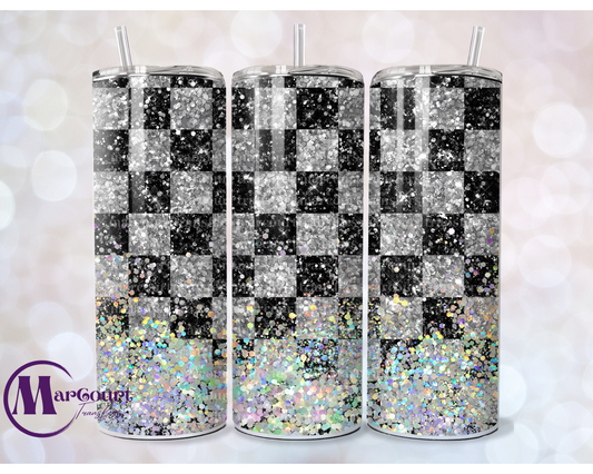 RACING FLAG GLITTER-SKINNY TUMBLER TRANSFER