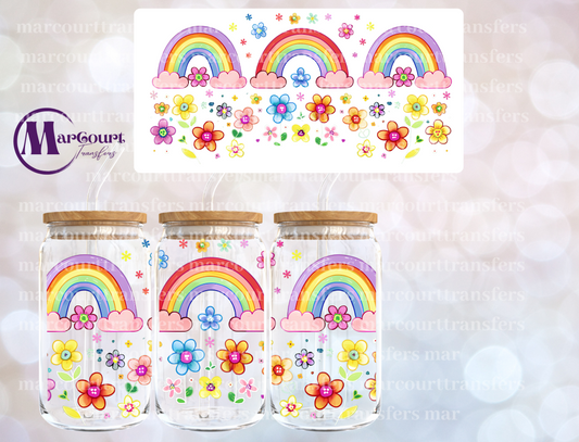 RAINBOWS AND FLOWERS-16 0Z-UV DTF CUP WRAP