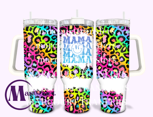 RETRO LEOPARD MAMA SMILEY DRIP-40 0Z-UV DTF CUP WRAP