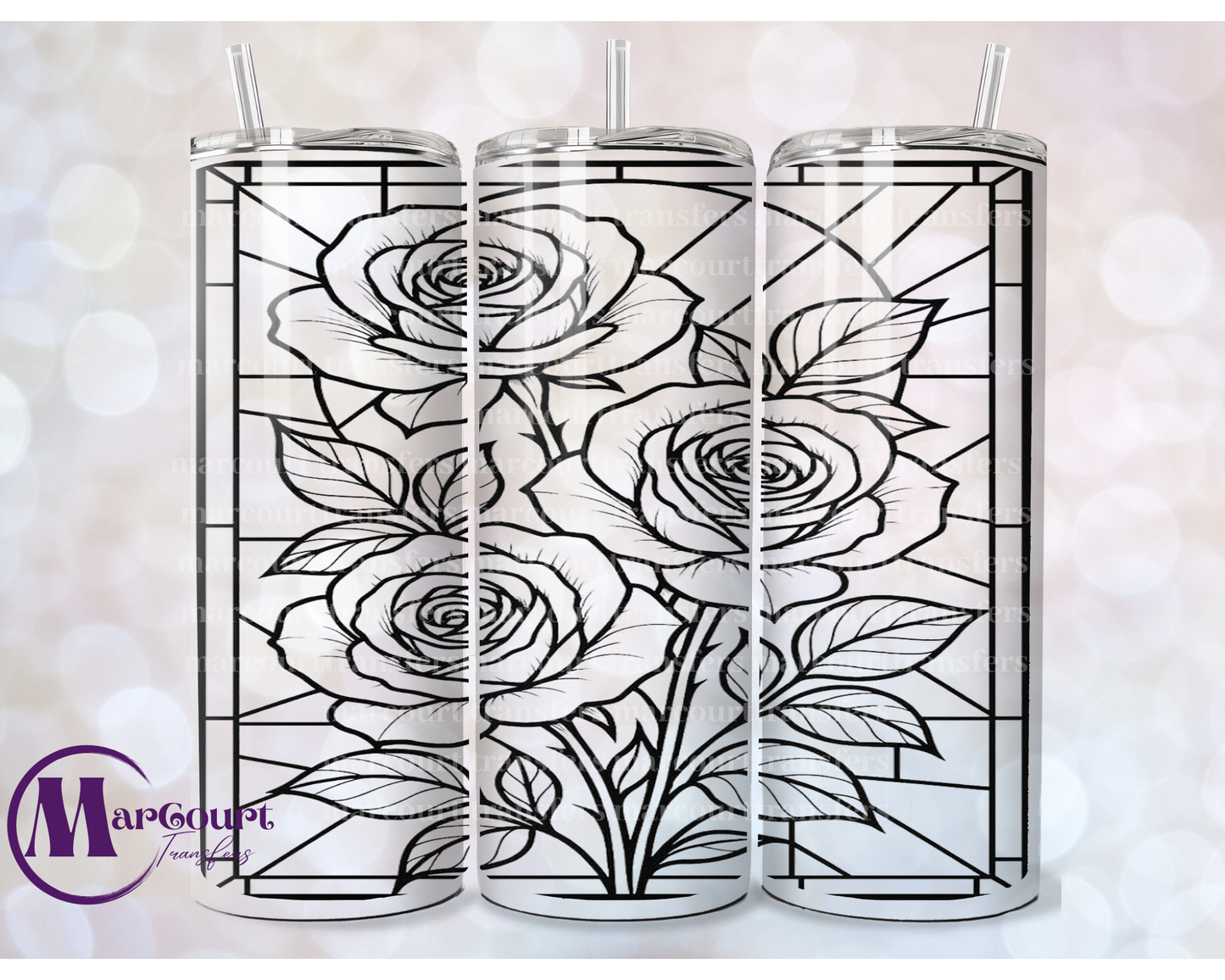 ROSES GLASS WINDOW-20 OZ-UV DTF CUP WRAP