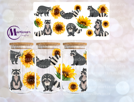 RACCOONS WITH SUNFLOWERS-16 0Z-UV DTF CUP WRAP