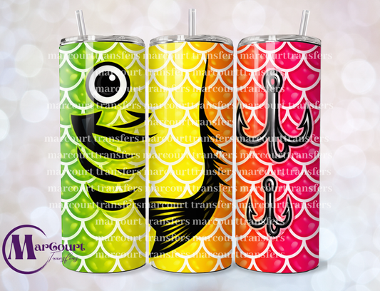 RAINBOW FISH GREEN YELLOW AND ORANGE-SKINNY TUMBLER TRANSFER (SUBLIMATION)