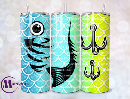 RAINBOW FISH TEAL GREEN AND YELLOW-SKINNY TUMBLER TRANSFER (SUBLIMATION)